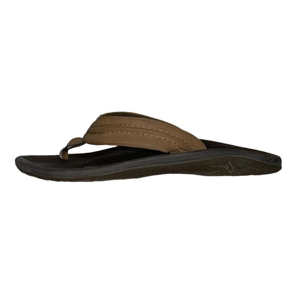 Olukai Brown Leather Thong Flip Flops Sandals Men's 15 - Picture 5 of 12